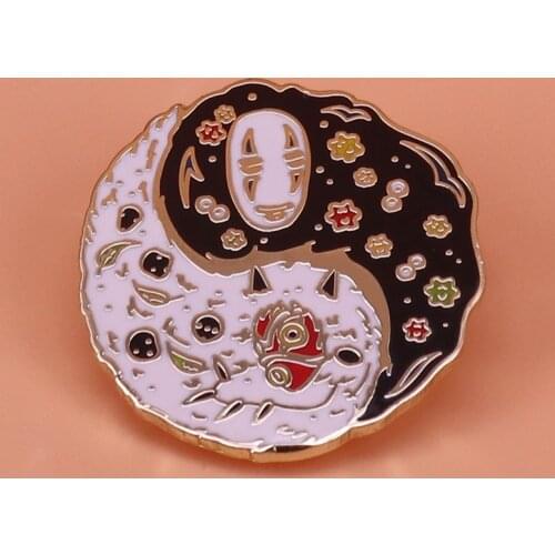 Yin Yang No Face & Princess Mononoke enamel pin Studio Ghibli Inspired brooch
