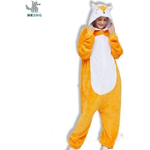 Kigurumi Pajama Adult Flannel New Fox Onesie Cartoon Special Animal Halloween Party Costume Jumpsuits Hooded Pyjamas Suit