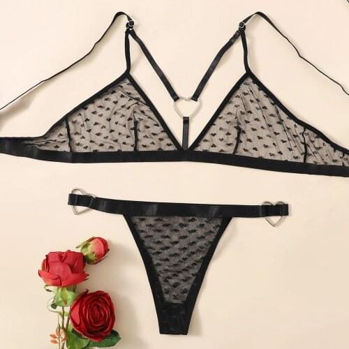 Ladies Sexy Lingerie Set Fashion Black Heart-shaped Printed Lingerie Set Women Underwear Nihtwear Sleepwear bielizna damska