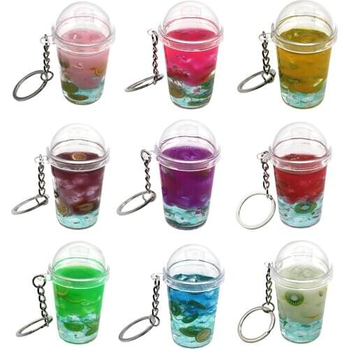 Creative Milk-Tea Keychain Fruit Cold Glass Pendant Bag Decor Car Pendant Christmas Tree Hanging Ornaments New Year Toys Gifts