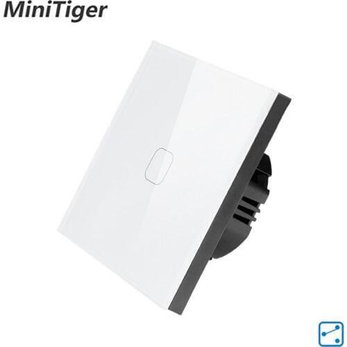 Minitiger Smart Home EU Standard 1 Gang 2 Way Light Wall Touch Switch Crystal Glass Panel Waterproof and Fireproof