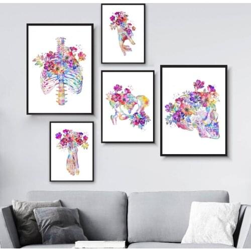 Bone Anatomy Flower Skull Hand Foot Wall Art Canvas Painting Nordic Poster And Prints Wall Pictures For Doctor Room Clinic Decor