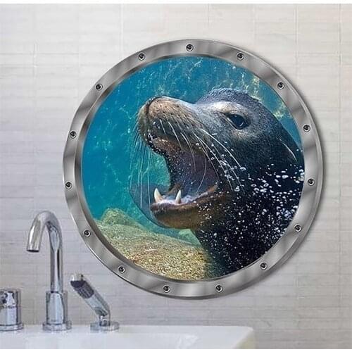Bathroom Wall Stricker Underwater Fish Decals Stickers Waterproof Capybara Dolphin Tortoise Stickers Washing Machine Decoration