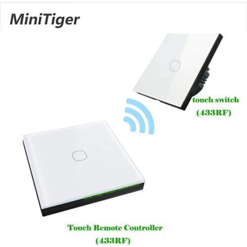 Minitiger EU Standard 1/2 Gang 2 Way Wireless Remote Wall Light Touch Switch Wireless Stick Remote Touch Switch