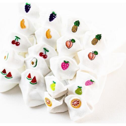 Colorful fruit Invisible Short Woman Sweat summer comfortable cotton girl womens boat socks ankle low female Hosiery White Fun
