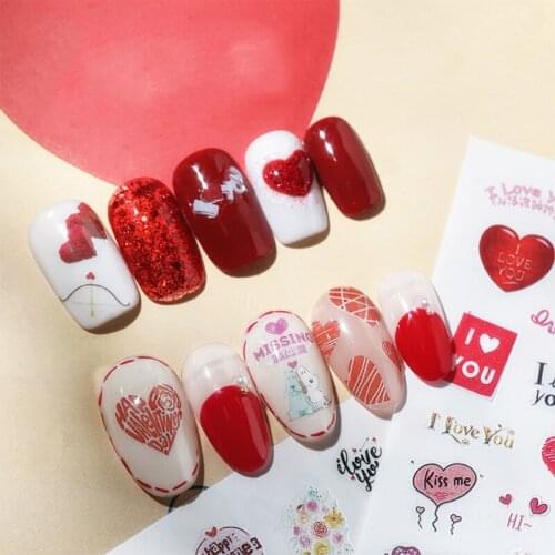 New 3D Nail Art Stickers Bohemia Red Heart Image Nails Stickers For Nails Sticker Decorations Manicure Valentines Day gift Z386