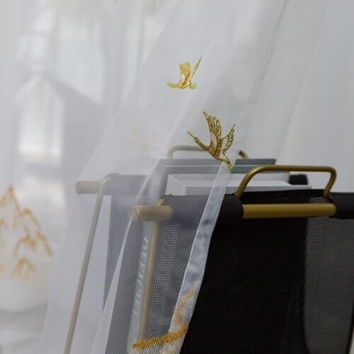 Chinese Style Golden Embroidered Massif Tulle Window Curtains for Living Room Bedroom Deer Sheer White Drapes Custom
