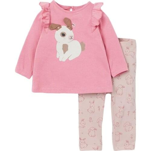 Baby Girls Fall Clothes Autumn Children Set Cotton Two Pieces Suit Toddler Girl Pink Bunny Shirt + Bunny Print Pants 2-7 years