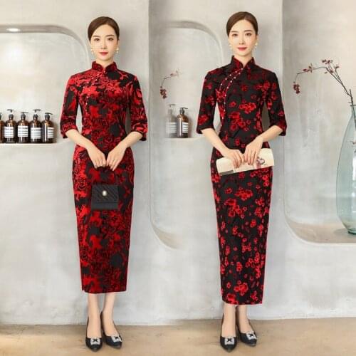 Plus Size 4XL Red Chinese Women Lace Qipao Sexy Spilt Cheongsam Mandarin Collar Novelty Chinese Dress Elegant Lady Party Dress