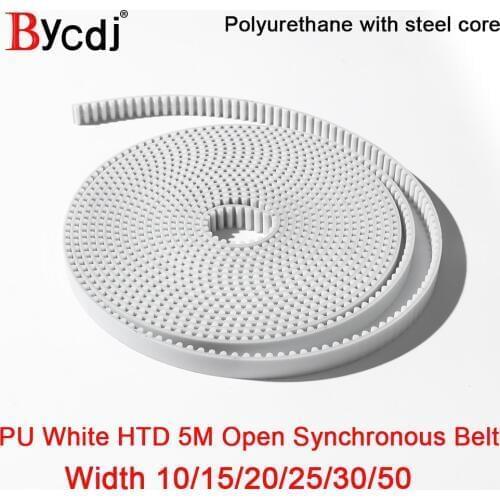10meters Arc Tooth PU White HTD 5M Open Timing belt Width 10/12/15/20/25/30/50mm Polyurethane with steel core HTD 5M belt Bycdj