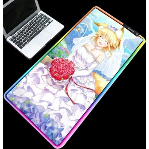 RGB Mouse Pads Girl Hentai Anime HD Picture Glowing Desktop Waterproof Cool Desk Pad 7 Colors for Gamer and Cartoon Fans