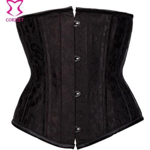 Sexy Black Jacquard Floral Brocade Corsets Plus Size Vintage Steampunk Corset Belt Waist Slim Trainer Bustiers For Women