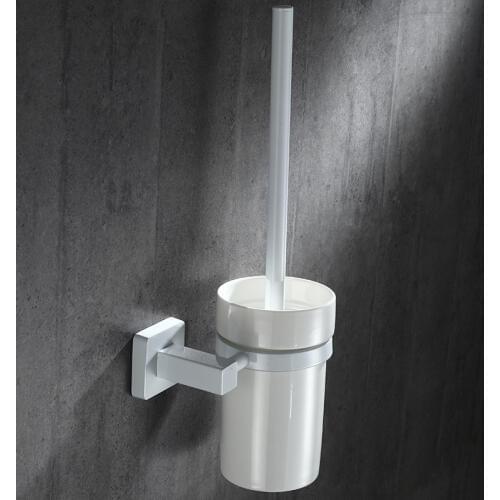 Toilet Brush Stainless Steel Black/White Bathroom Toilet Scrub Cleaning Brush Holder Set with brush Wall Mounted