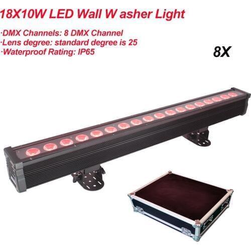 8Pcs/Lot LED Waterproof Wall Washer Lamp RGBW 4IN1 18x10W LED Party Disco Club Light For Landscape Wash Wall Stage Effect Light