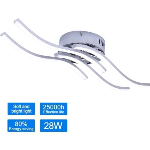 Led Wave Ceiling Lamp Quadfurcate Shaped Ceiling Lamp Modern Minimalist LED Pendant Lights 28W 4 LED Strips