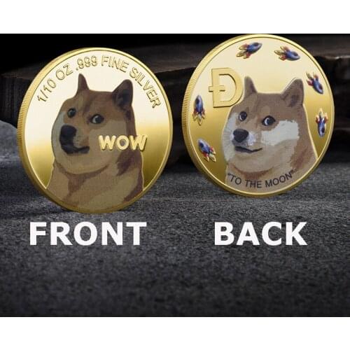 D16 High Quality Beautiful WOW Gold or Silver Plated Dogecoin To The Moon Coin Cute Printng Dog Souvenir Collection Gifts
