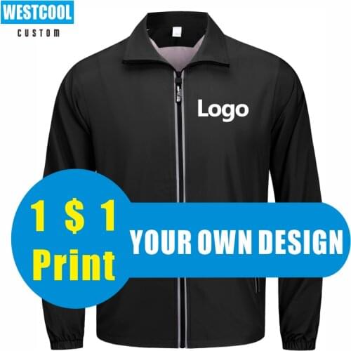 WESTCOOL Casual Thin Windbreaker Custom Logo Print Team Design Fashion Embroidered Zipper Jacket Text 6 Colors