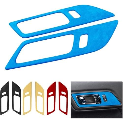 2 Pcs Suede Car Left and Right Door Handles Panels Cover Auto Console Decoration Sticker Accessories for Ford Mustang 2015-2019