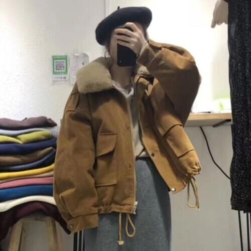 Fleece Womens Parka Coat Autumn And Winter Thick Corduroy Loose Coat