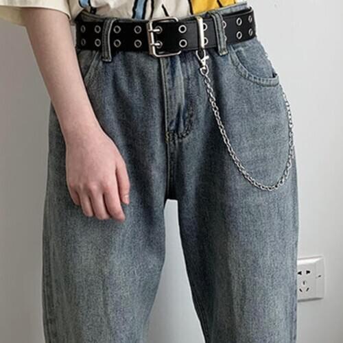 Women Punk Chain Fashion Belt Adjustable Double/Single Row Hole Eyelet Waistband with Eyelet Chain Decorative Belts 2020 New