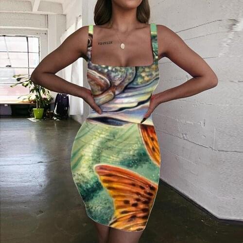 Giyu Brand Fish Dresses Women Animal Halter Sleeveless Fishinger Sundress Art Bodycon Dress Womens Clothing Plus Size Beach Boho