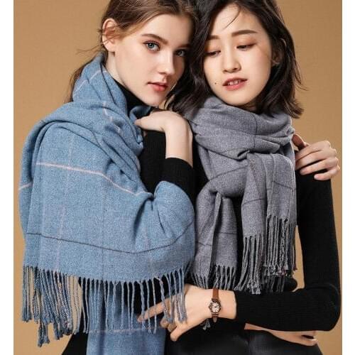 2019 Autumn Winter Female Wool Plaid Scarf Women Cashmere Scarves Wide Lattices Long Shawl Wrap Blanket Warm Tippet Drop Ship
