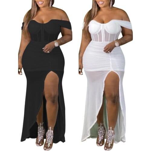Cutubly Plus Size Tight Dresses For Women Club Solid Color Irregular Split Girl Dresses Short Sleeve Off Shoulder Sheath Dresses