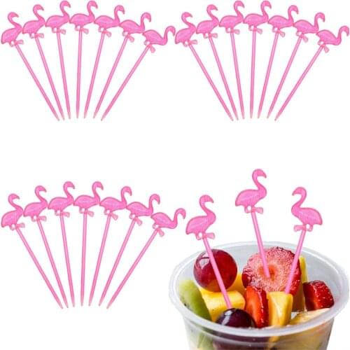 100 Pcs Cocktail Picks Plastic Fruit Picks Appetizer Picks Drink Picks Pink Flamingo Picks, Multicolor