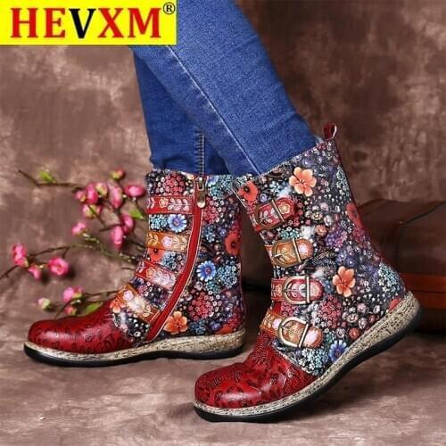 2020 Boots Woman Shoes Western Cowboy Style Europe and Handsome Retro Small Ladies Floral Boots