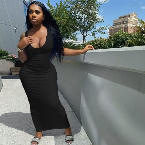 2021 Summer Women Long Dresses Sleeveless Solid Sexy Party Club Bodycon Tank Maxi Dress For Women Female