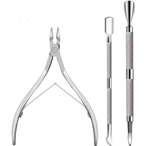 3pcs/set Stainless Steel Nail Cuticle Pushers Scissors Nipper Cutter Dead Skin Remover Cutter Trimmer Nail Art Manicure Tools