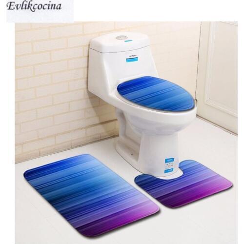 Free Shipping 3Pcs Blue Striped Banyo Paspas Bathroom Carpet Toilet Bath Mat Set Non Slip Pad Tapis Salle De Bain Alfombra Bano