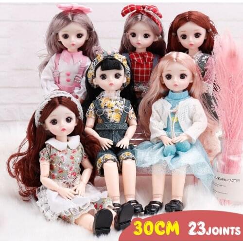 30cm 3D New BJD Doll Moveable Joints 1/6 Girls Dress Brown Eyes Toy with Clothes Shoes Kids Toys for Girl Children Brithday Gift