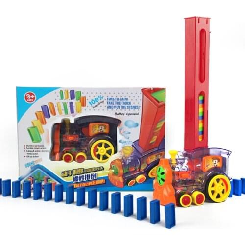 Domino Train 80pcs Dominoes Games Kids Toy Automatic Laying Car Dominoes Set Colorful Plastic Dominoes Blocks Educational Toys
