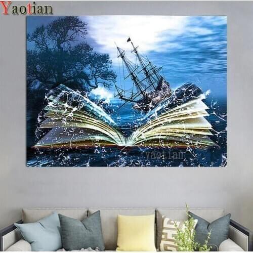 Sailing Ocean Diamond Embroidery Diamond Painting 5D Diy Full Drill Square Diamond Mosaic book Tree Fantasy Art Cross Stitch Kit