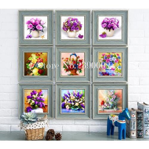 5D DIY Diamond Painting Flowers Cross Stitch Diamond Embroidery Mosaic Full Diamond Lavender & Rose Wall Stickers Home Decor