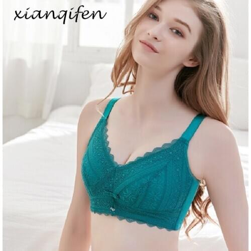Xianqifen minimizer bras for women crop top bh bralette lace thin sexy cotton push up plus size 34 36 38 BCD brassiere girl mesh