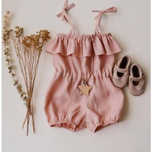 Baby Clothes Sleeveless Romper for Girls Ruffles Lace Summer Jumpsuit Newborn Girl Sleep Gown Infant Linen Cotton Rompers 0-24M