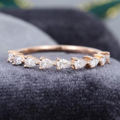 EDI Pear Cut Stacking Matching Ring 14k Rose Gold Moissanites Half Eternal Eternity Wedding Band Anniversary Tail Ring Gift