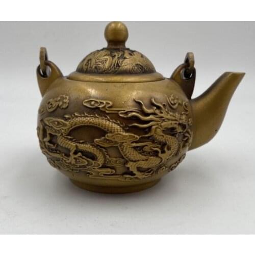 China brass dragon phoenix teapot crafts statue