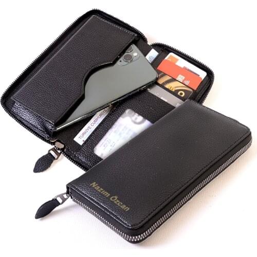 Zippered Leather Phone Wallet.Phone Holders Wallet Faux Leather Fashion