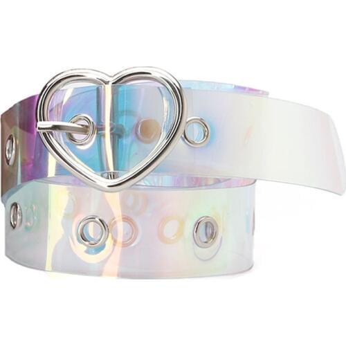 Fashion Women Waist Belt Shinny Colorful Transparent Plastic Heart Buckle Belts Ladies Girls Jeans Dress Decoration Waistband 20