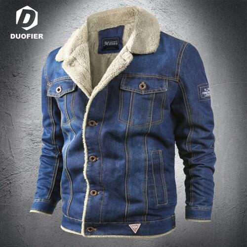 New Denim Jacket Men Plus Velvet Thick Casual Lapel Cotton Jeans Jacket Men Fur Collar Warm Winter Mens Jackets Coats Large Size