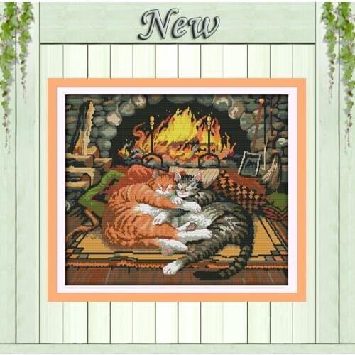 Two Sleeping cats On the carpet,Counted Print on canvas DMC 11CT 14CT Cross Stitch kit,Needlework Set all Embroider,Animal Style