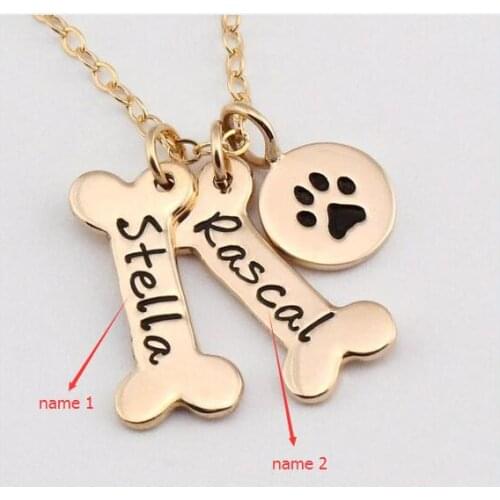 Name Necklace Dog Paw Necklace Personalized Dog Necklace Paw Print Dog Bone Initial Charm Pet Jewelry for gift YLQ0388