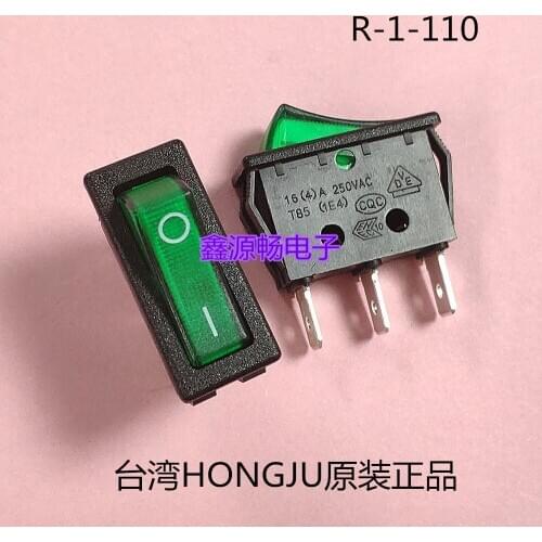 Original new 100% rocker switch R-1-110-C5N-BG 3pin 2 gear green lamp 16A
