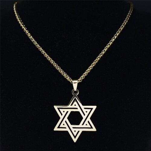 Judaism Jerusalem Hexagonal Star Stainless Steel Necklace Women Gold Color Necklaces Jewelry collares de acero inoxida N4147S05