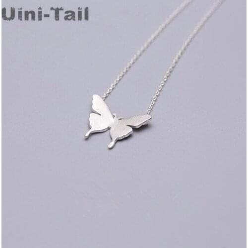 Original design 925 sterling silver brushed butterfly necklace wholesale aesthetic fashion simple art Fan female