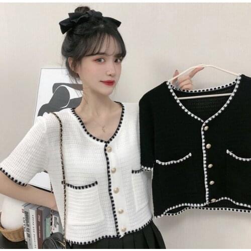 Causal Summer cool Sice Silk Short Knitted Women Cardigan Short Sleeve Ladies Sweater Fashion Female Tops Blouse 2021 Jackets