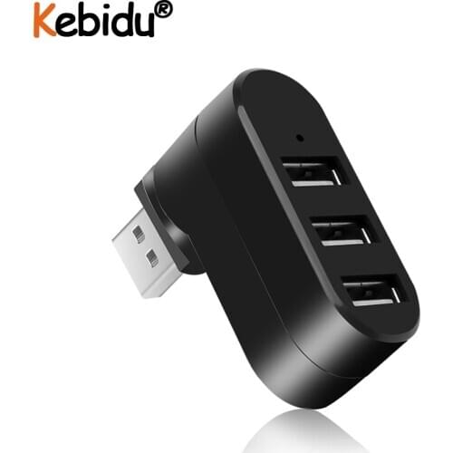 USB Hub 2.0 USB Splitter Adapter 3 Ports USB 2.0 Mini Rotate Hub For PC Notebook Laptop Mac USB 2.0 Hub Black